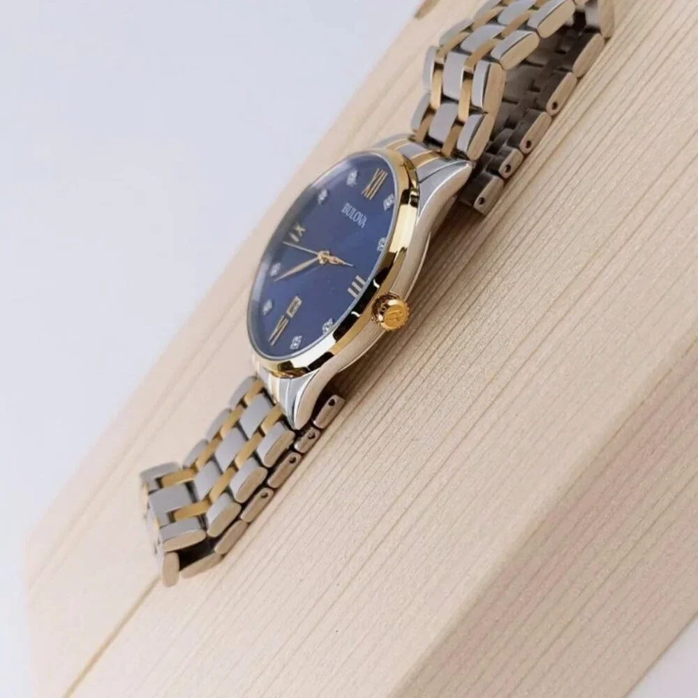 Bulova Classic Men's Two Tone Diamond Blue Dial Watch 40mm